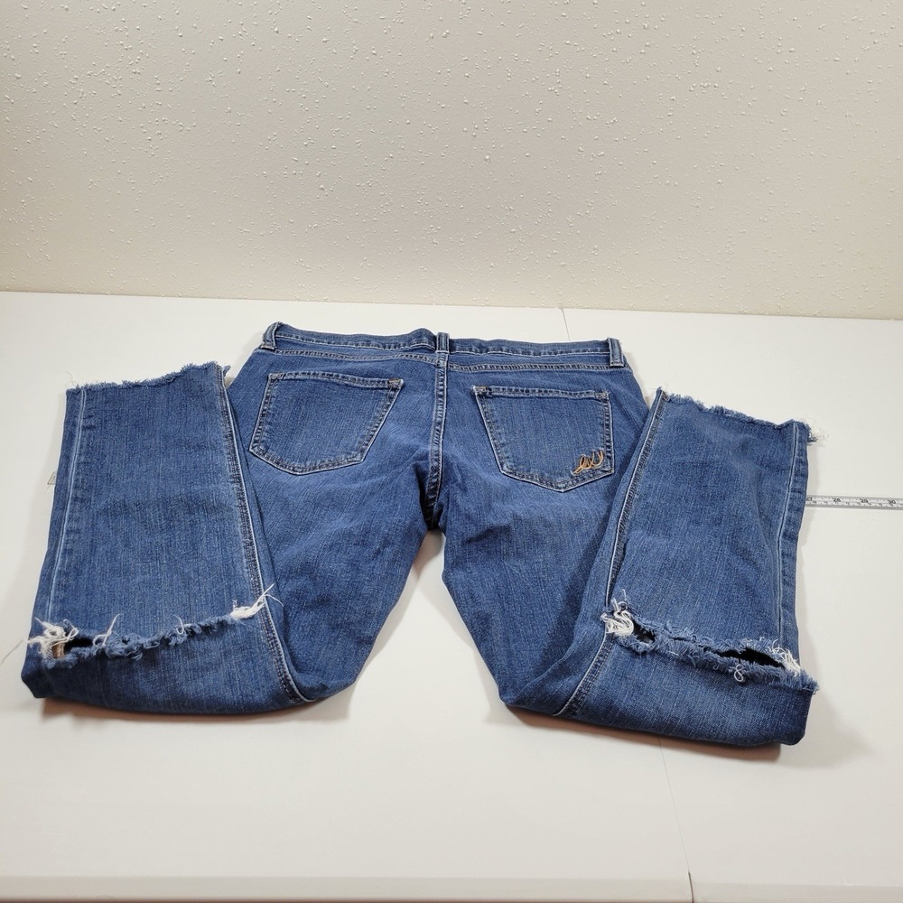 Express Women's Jeans Girlfriend Straight Leg‎ With Raw Hem Size 6 Blue - Picture 2 of 9
